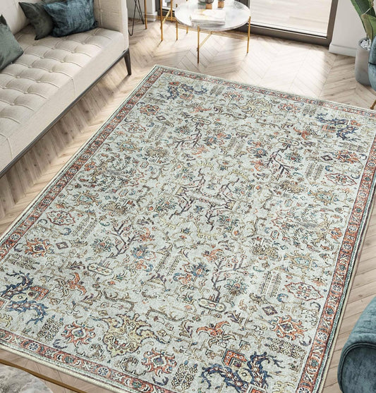 Keen Home Design 10x14 Rug - Machine Washable Area Rug with Non-Slip Backing, Ideal for Living Room, Dining Room, Bedroom - Vintage, Easy Clean, Durable, Low Pile Rug - (9'7" x 14')