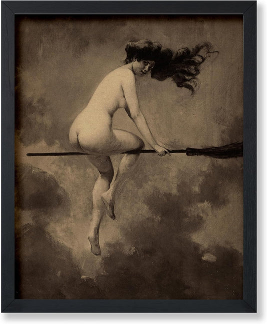 Poster Master Vintage Albert Joseph Penot Poster - Retro Halloween Print - Gift for Artist, Friend - Departure for the Sabbath, Naked Witch on Broom - Wall Decor for Bedroom, 24x32 Unframed Wall Art