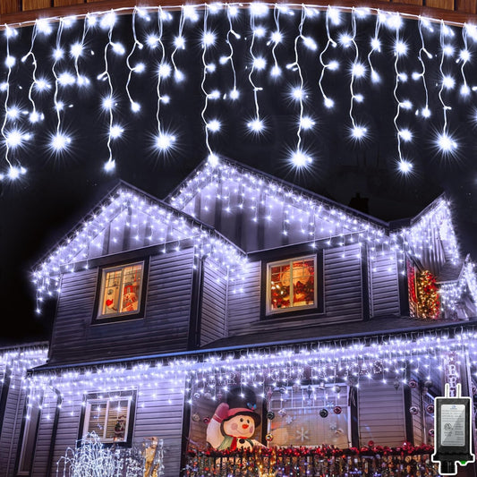 1620LED 164ft Christmas Lights, 360Drops 12 Modes Cool White Christmas String Lights Outdoor Dimmable, Waterproof Christmas Decoration Fairy Lights with Timer for Indoor Eaves Party Patio Window Fence