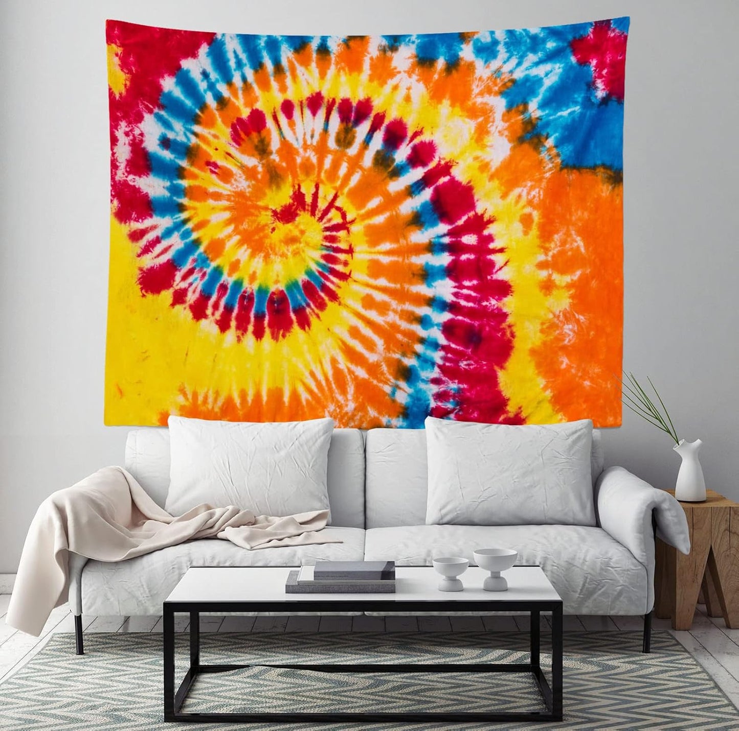 BELECO Tie Dye Tapestry Wall Hanging 70x47 Inch Colorful Spiral Tie Dye Party Decorations Watercolor Rainbow Tapestry 60s 70s Hippie Supplies Tie Dye Tapestries for Bedroom Living Room Dorm Decor