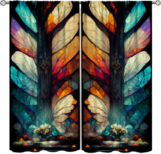 Stained Glass Curtains,Vintage Magical Colorful Abstract Art Home Decor Drapes for Bedroom Living Room Kitchen Window Treatment 2 Panels Set Total Size 42" W X 45" L Inch