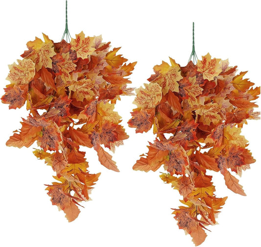 RECUTMS Fall Leaves Fall Decorations for Home Clearance Fall Decor Leaf Fall Decorations Fall Decorations for Home Thanksgiving Decorations Hanging Plants Indoor Artificial Wall Decor(Orange)