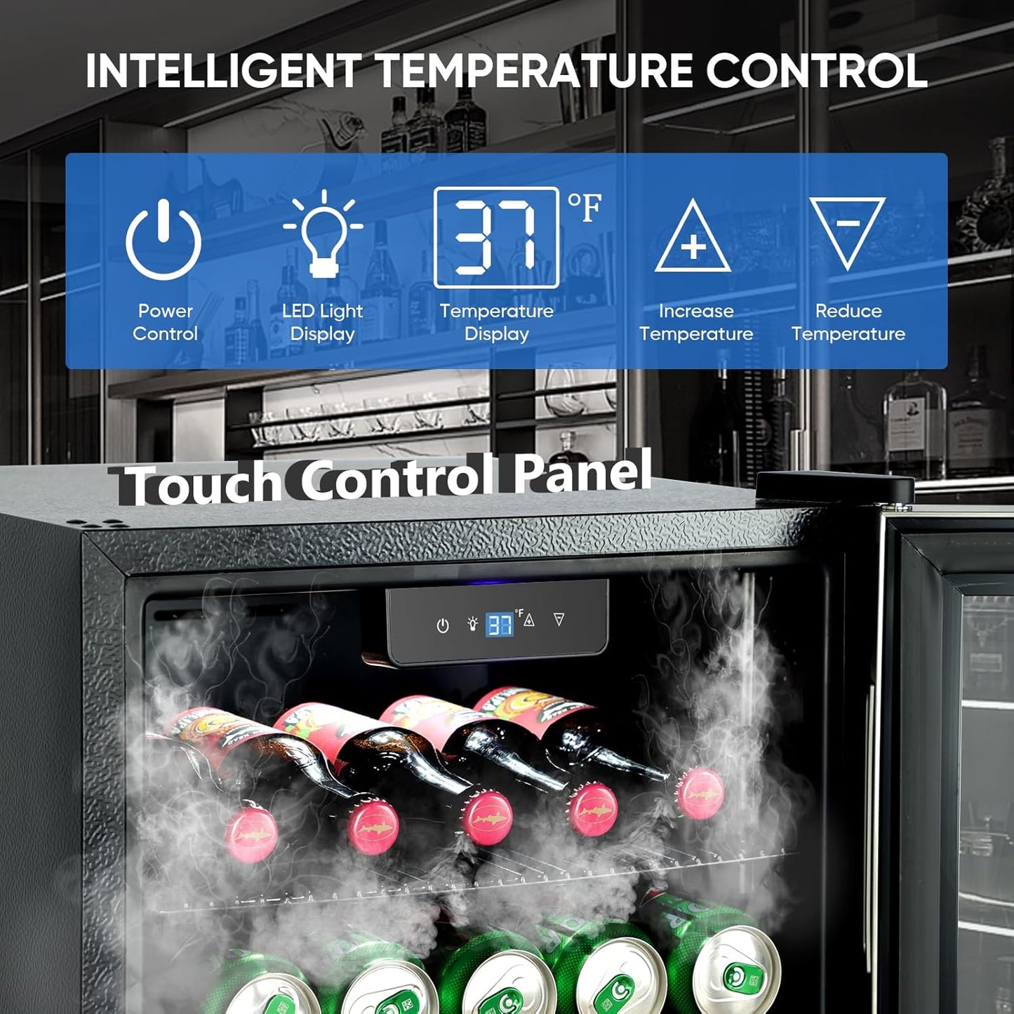 120 Can Beverage Refrigerator – Mini Fridge with Glass Door for Soda Beer or Wine, Beverage Cooler for Bedroom, Office, Bar with Adjustable Shelves & Digital Temperature Display, Silver