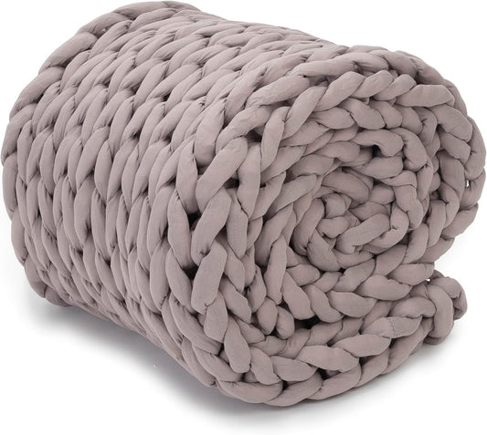 Nuzzie Chunky Knit Blanket - Breathable, Cooling, Hand Made Knit Throw Blanket for Sleep - Machine Washable, Stylish Decor Design (Dusty Rose, Queen | 22lbs | 60"x80")