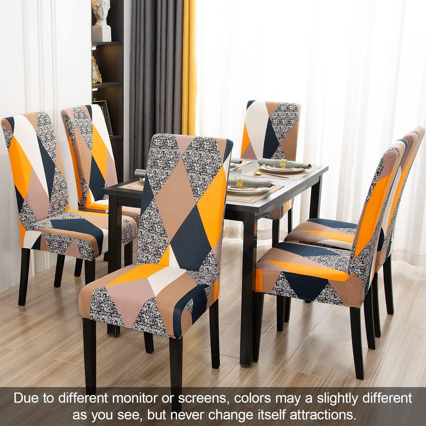 JQinHome Chair Covers for Dining Room 6 Pack,Magic Cube High Stretch Removable Washable Parsons Chair Slipcover for Home Party Hotel Wedding Ceremony (Geometric Patterns)