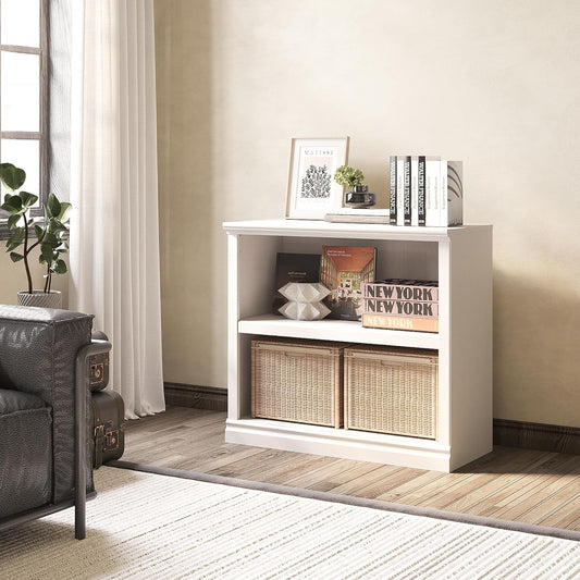 30" Bookcase, White Floor Standing Bookshelf, 2-Tier Display Shelves Open Storage Organizer, Book Case for Living Room Hallway Kitchen Home Office Bedroom, White 2 Tiers