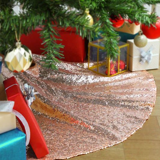 Rose Gold Christmas Tree Skirt 24 Inches Sequin Tree Skirt Small Tree Skirt for Christmas Decorations