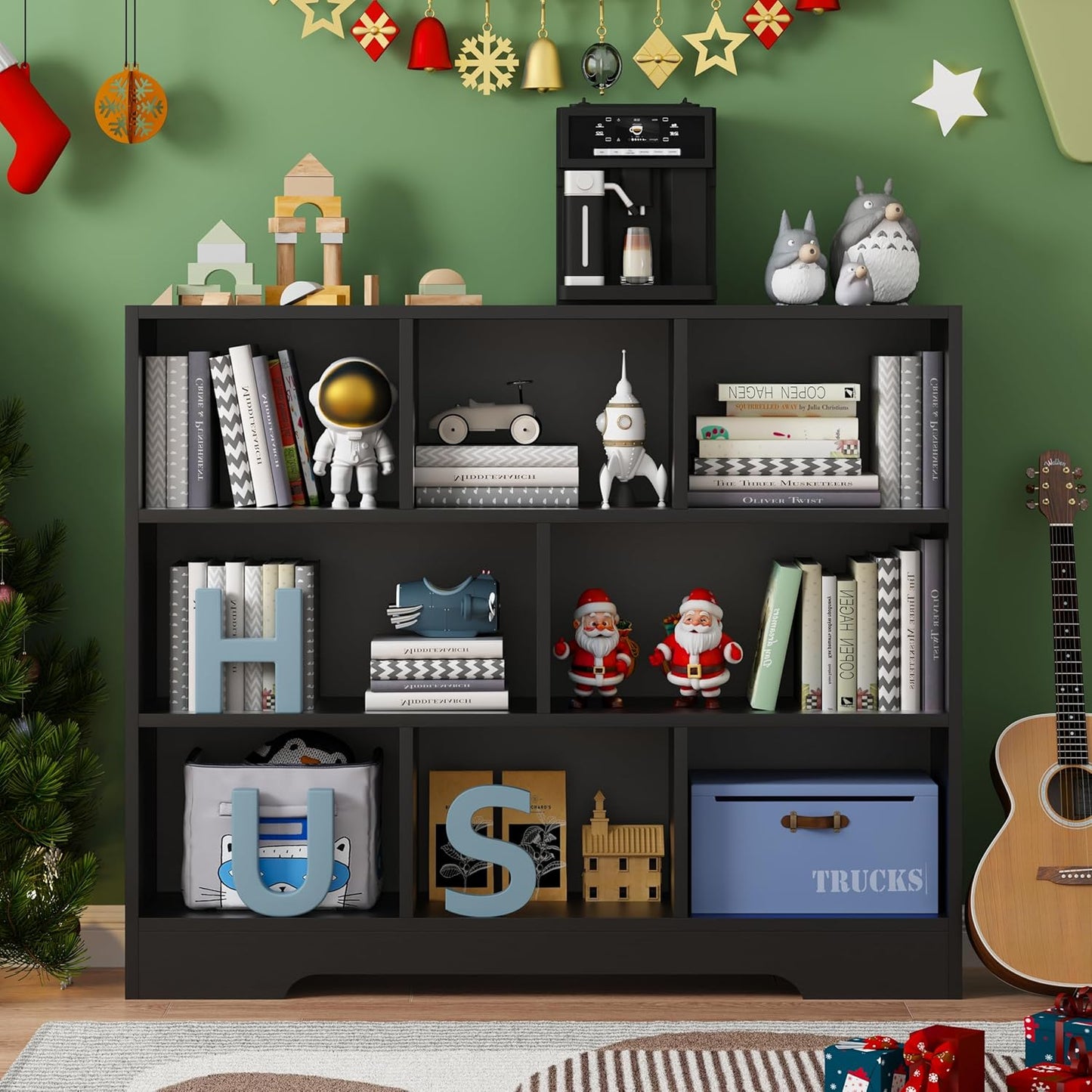 Book Shelf Set of 2, 8 Cubes Storage Organizer, Freestanding Balck Bookshelf Cube Shelf for Bedroom, Living Room, Home Office, 3-Tier Open Bookshelf Wooden Bookcase
