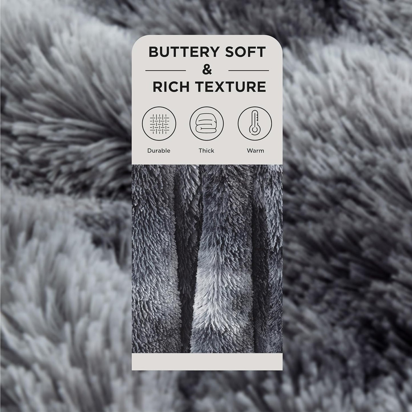 Bedsure GentleSoft Fluffy Sherpa Fleece Faux Fur Blankets Queen Size for Bed, Bedroom Decor Winter Thick Warm Full Queen Blankets, Fuzzy Plush Soft Heavy Mink Tie Dye Grey Bedding Cozy Gifts, 90x90