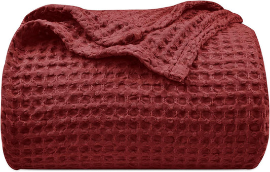 PHF Ultra Soft Waffle Weave Blanket King Size 104"x 90"- Washed Lightweight Breathable Cozy Woven Blanket for Bed - Aesthetic Decor for Couch Bedding Sofa Home Car - Wine