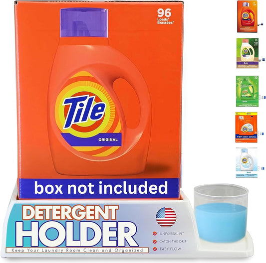 Skywin Detergent Box Riser (Eco Box), Raises Boxed Liquid Laundry Detergent Cup Holder & Drip Tray Catcher, Laundry Detergent Holder (White)