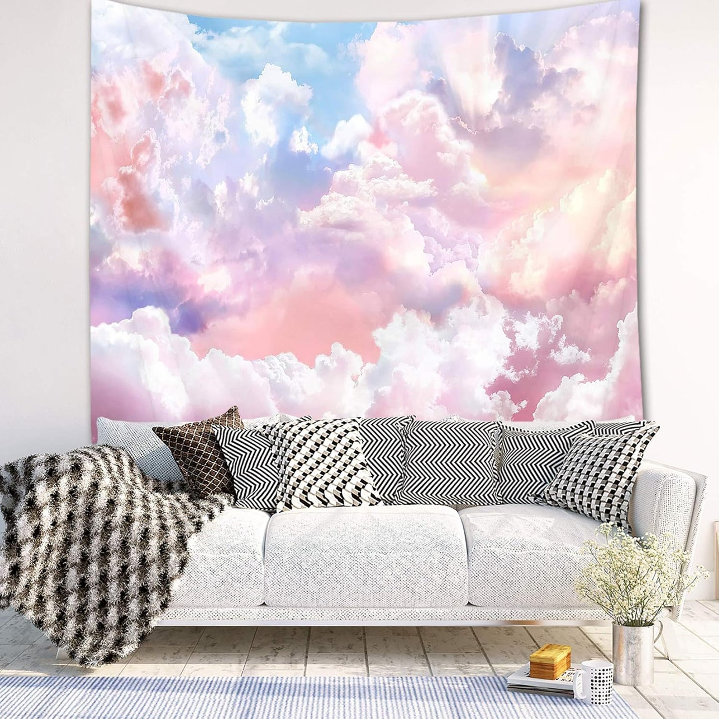HVEST Pink Cloud Tapestry Colorful Abstract Clouds Natural Landscape Tapestries Wall Hanging for Bedroom Living Room Teen Dorm Indie Decor Poster Blanket,80x60 Inches