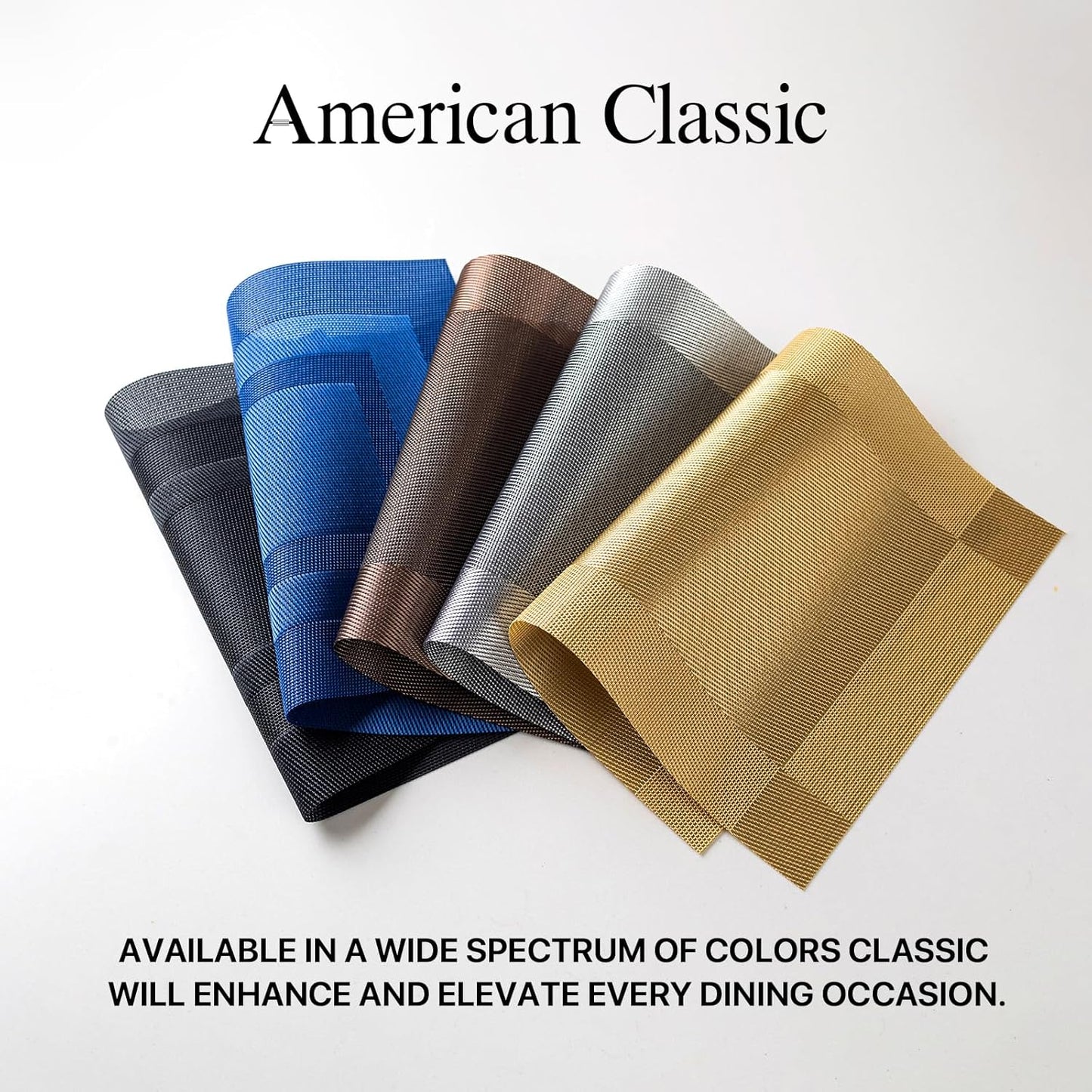 LEXMORE Placemats Set of 12 Vinyl/Plastic Woven Place Mats for Kitchen Table Indoor/Outdoor Washable Placemat Wipeable Dining Table Mats(G-Navy Cube)