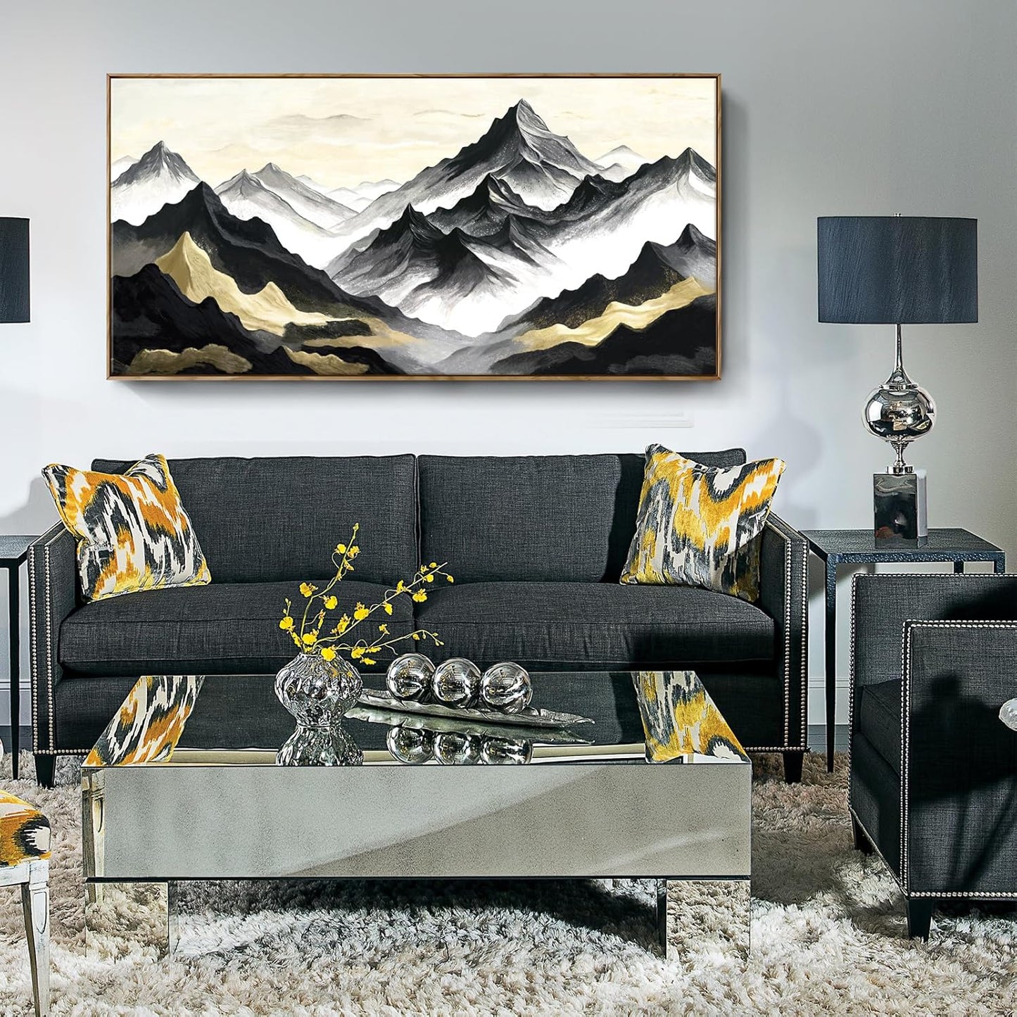 amatop Framed Extra Large Wall Art for Office Abstract Mountain Motivational Canvas Print Black and White Landscape Picture Zen Nature Giant Artwork for Contemporary Living Room Bedroom Decor 58x29 Inch