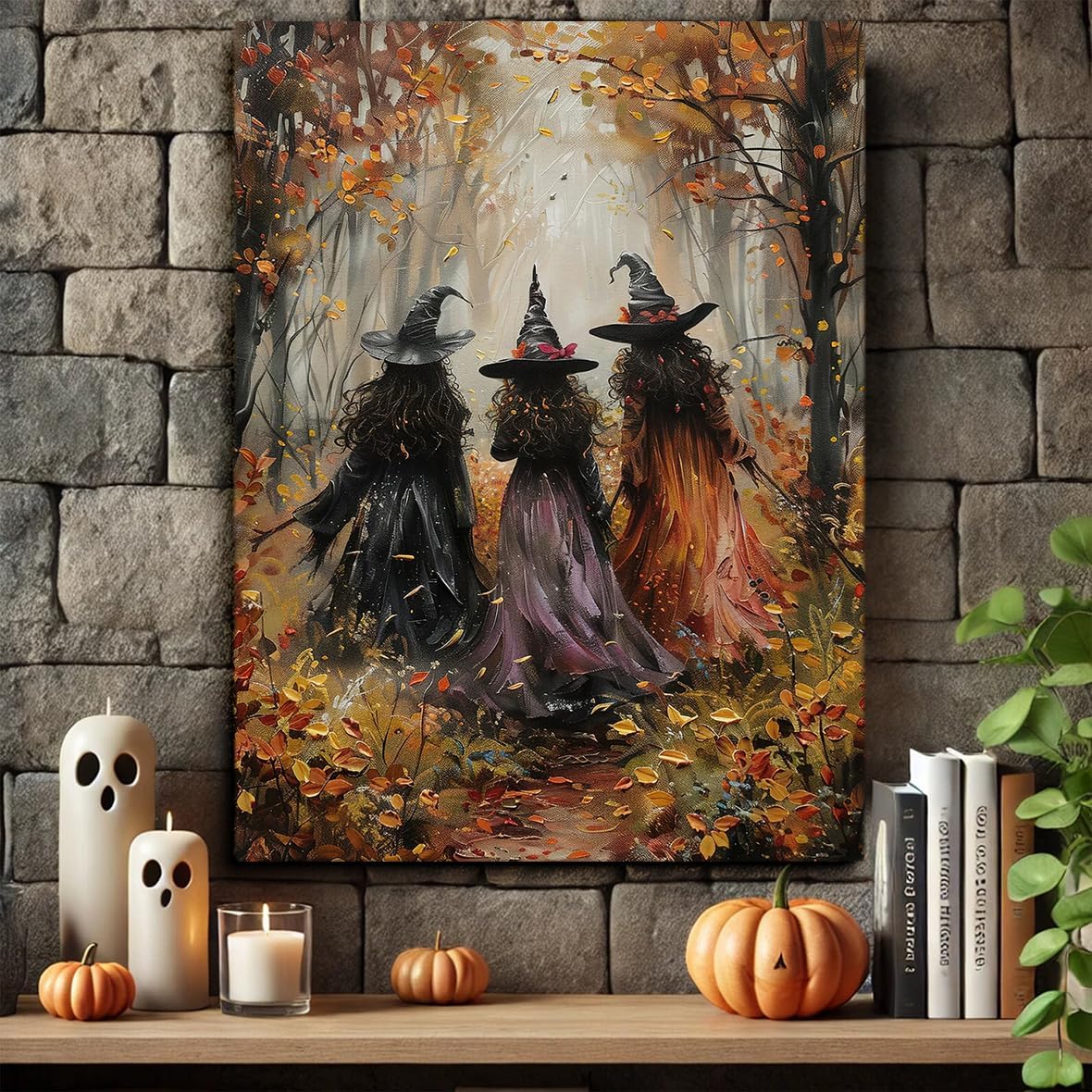 Vintage Three Witches In The Forest Painting Witch Print Witchy Canvas Print Halloween Wall Art Halloween Decor Witch Poster Dark Academia Gothic Room Decor for Bedroom 20x30in Large Frame Wall Art