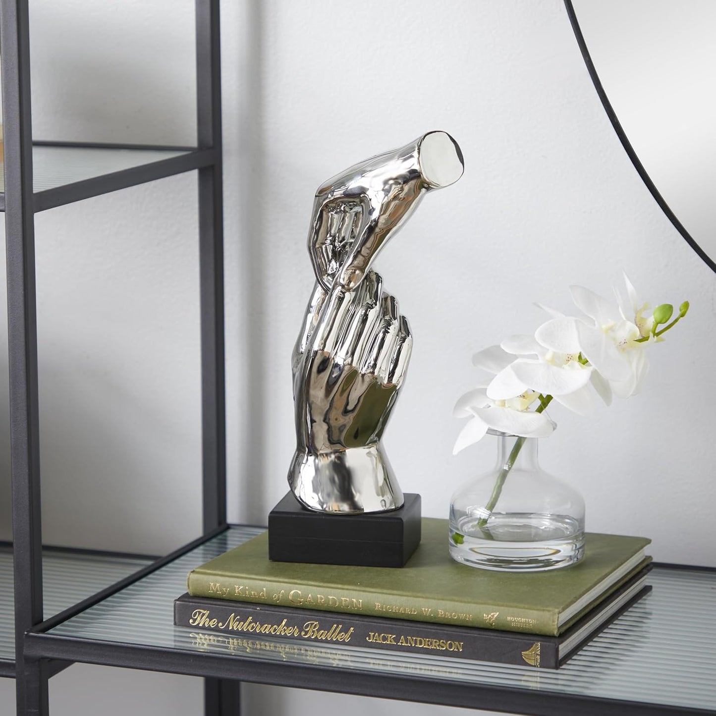 Deco 79 Polystone Hands Decorative Sculpture Home Decor Statue, Accent Figurine 5" x 4" x 13", Silver