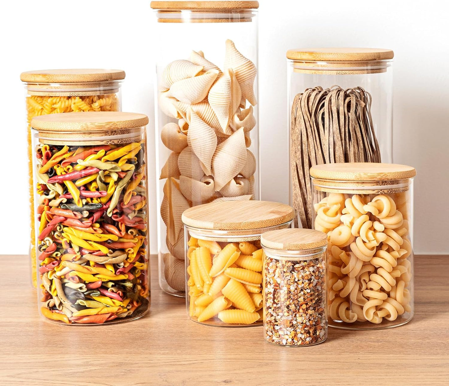 53oz Glass Food Storage Jars, Glass Jars with Bamboo Lids, Kitchen Storage Jars, Set of 4, Canisters with Airtight Lids for Spice, Coffee, Cookie, Pantry Organizers