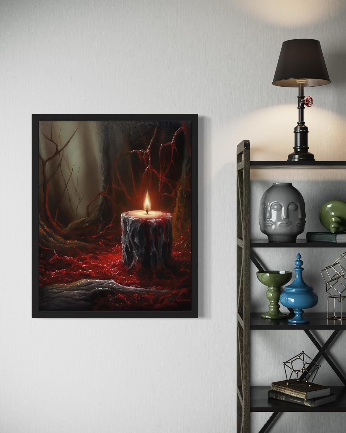 Gothic Candle Poster Art Print, Halloween Scary Vintage Wall Art Academia Spooky Painting Decoration for Horror Prints, Posters Bedroom Decor 89 (Gothic Candle, 16 x 20 inches, Black Frame)