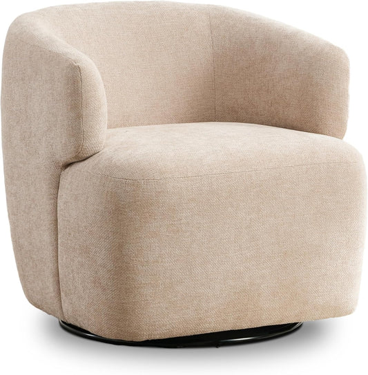 Swivel Accent Chair, Chenille Barrel Chair for Living Room, Cozy Round Boucle Arm Chair, Metal Base for Club Nursery Bedroom, Beige