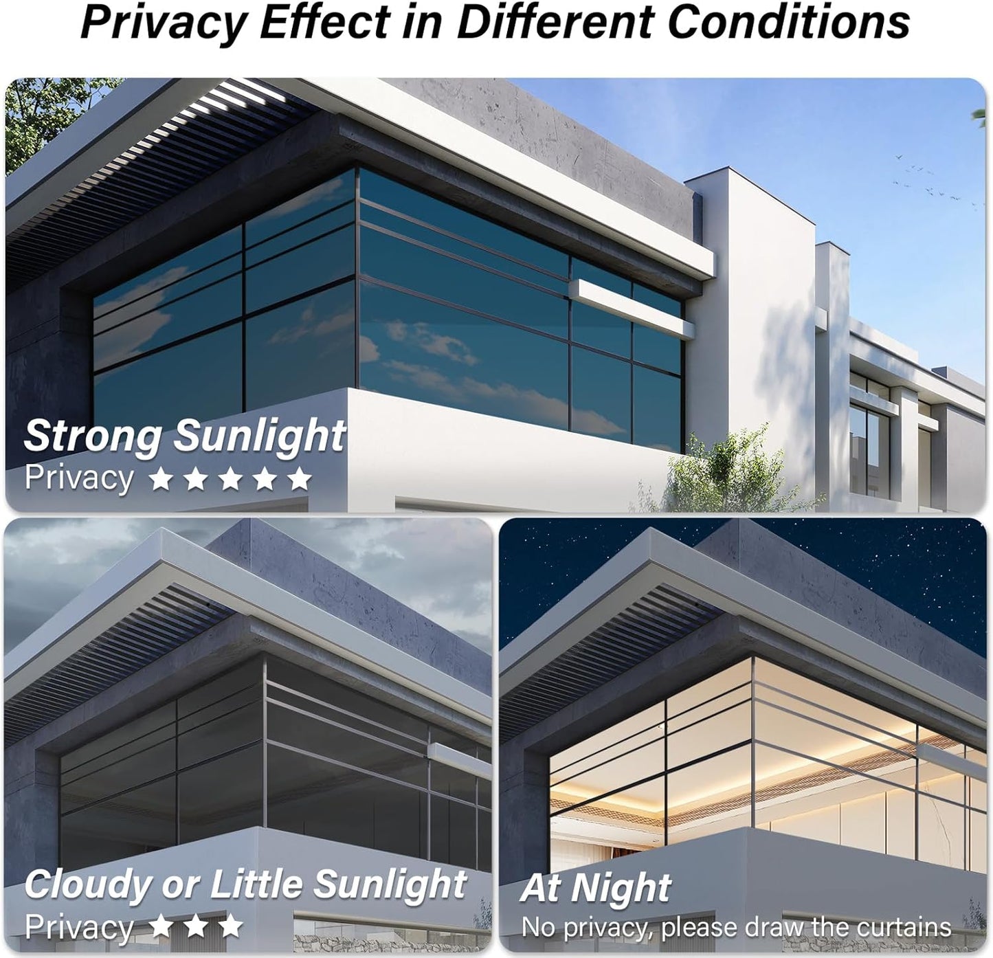 Kromapolis One Way Window Privacy Film Reflective Mirror Home Window Tint, Daytime Privacy Heat Control Anti UV Glass Tinting Static Cling (Black-Silver, 29.5 x 78.7 inch)