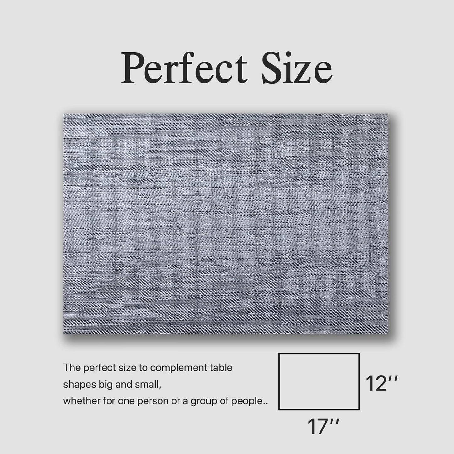 Placemats Set of 6 - Easy Clean Woven Vinyl Placemat for Dining Table, Indoor/Outdoor Place Mats, Washable PVC Table Mats（Gray）