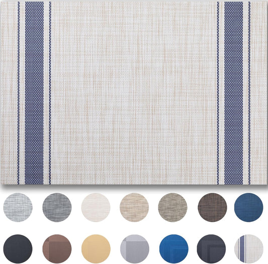 Placemats Set of 12 - Easy Clean Woven Vinyl Placemats for Dining Table, Indoor/Outdoor Place Mats, Washable PVC Table Mats（Blue Skyline）