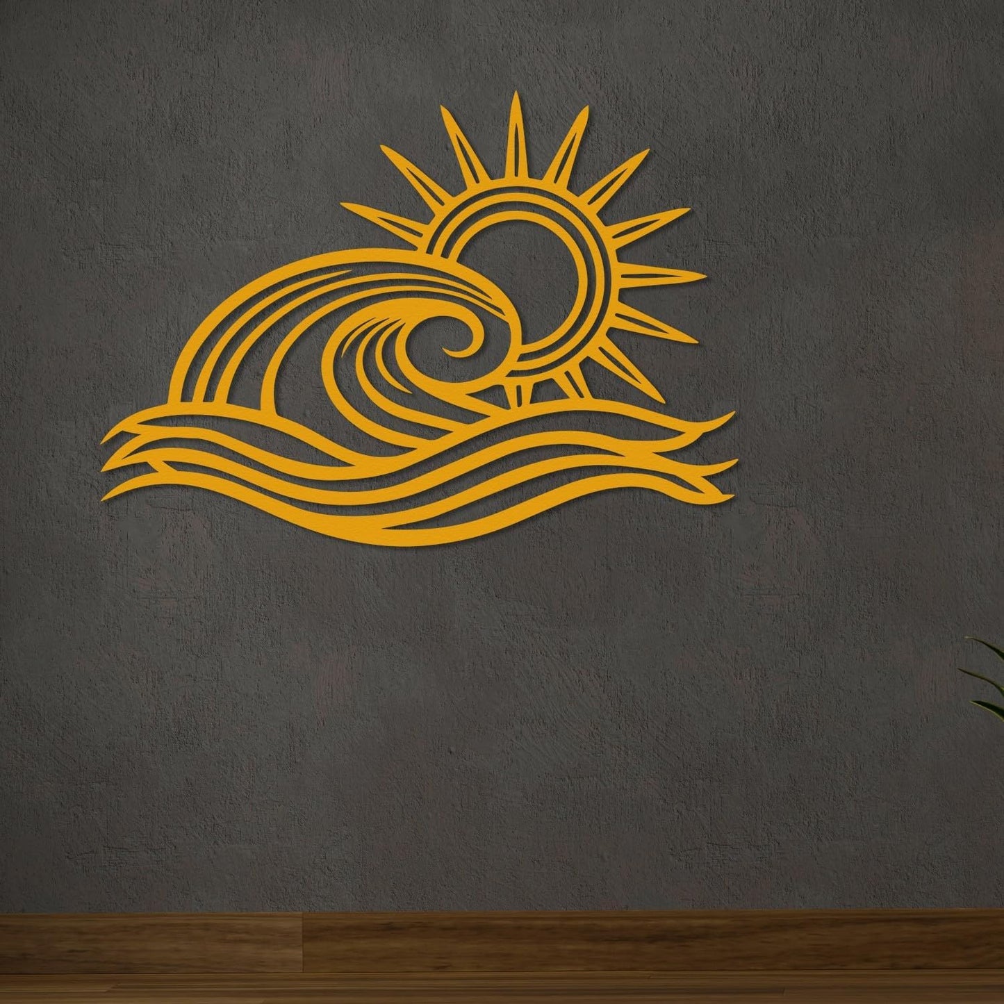 Wita Home Ocean Wave Metal Wall Art, Sun Beach Decor, Coastal Large Wall Sculpture for Home, Indoor/Outdoor Use, Nautical Wall Hanging, Eye-Catching Addition to Living Room (Gold, 24 x 14 inches)