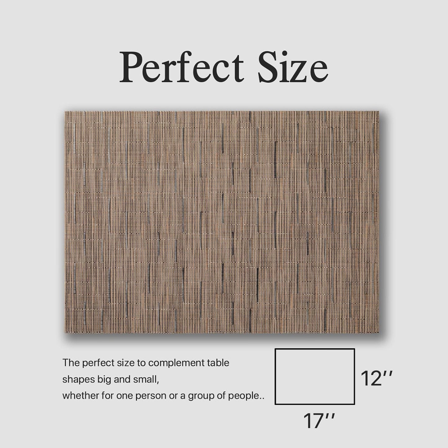 Placemats Set of 12 - Easy Clean Woven Vinyl Placemats for Dining Table, Indoor/Outdoor Place Mats, Washable PVC Table Mats （Light Brown）