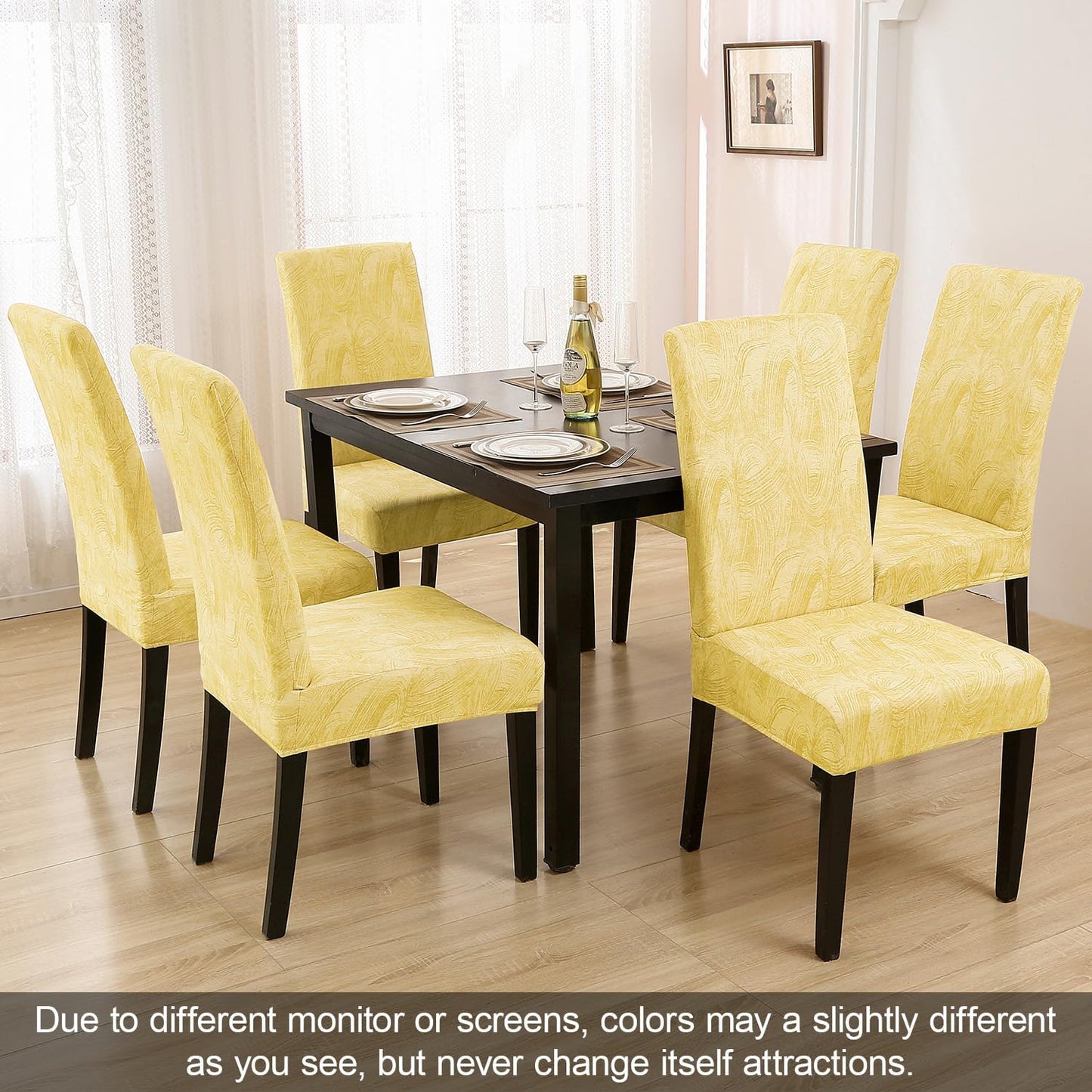 JQinHome Pattern Chair Covers for Dining Room Set of 6, High Stretch Removable Washable Parsons Chair Slipcover for Home Party Hotel Wedding Ceremony (Quicksand Beige,6PCS)