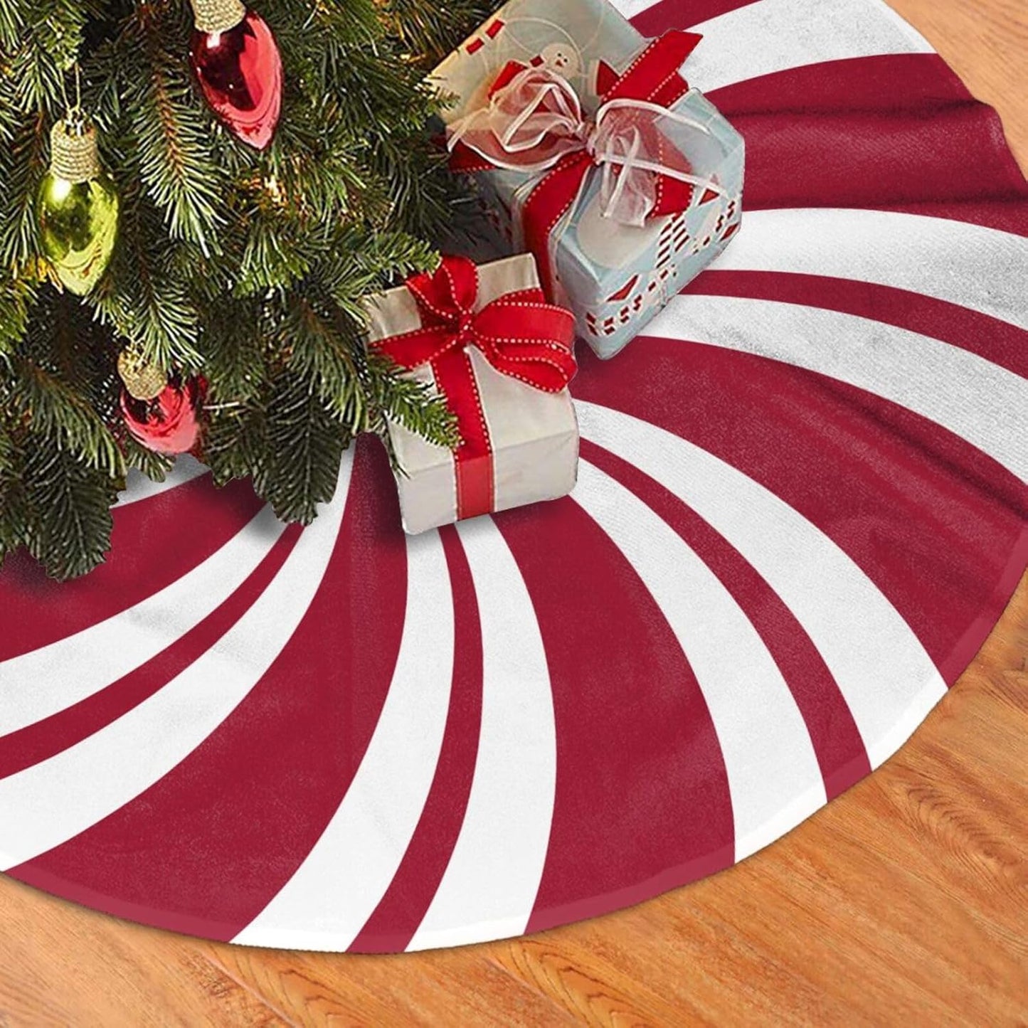 Christmas Tree Skirt,Mint Sugar Double Swirl Candy Xmas Tree Skirt Rustic Farmhouse Tree Skirt for Christmas Decor Xmas Holiday Home Party Decorations30