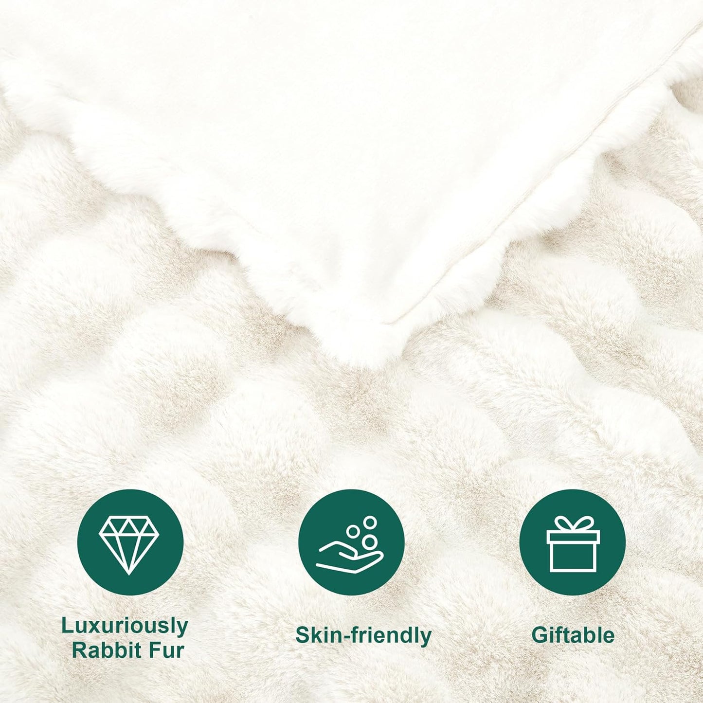 DREAMNINE Decorative Soft Bubble Fuzzy Faux Rabbit Fur Throw Blanket for Couch 50" x 60",Reversible Thick Plush Warm Fluffy Blankets for Winter, Luxury Cute Cozy Comfy Shaggy Furry Blanket,Cream White