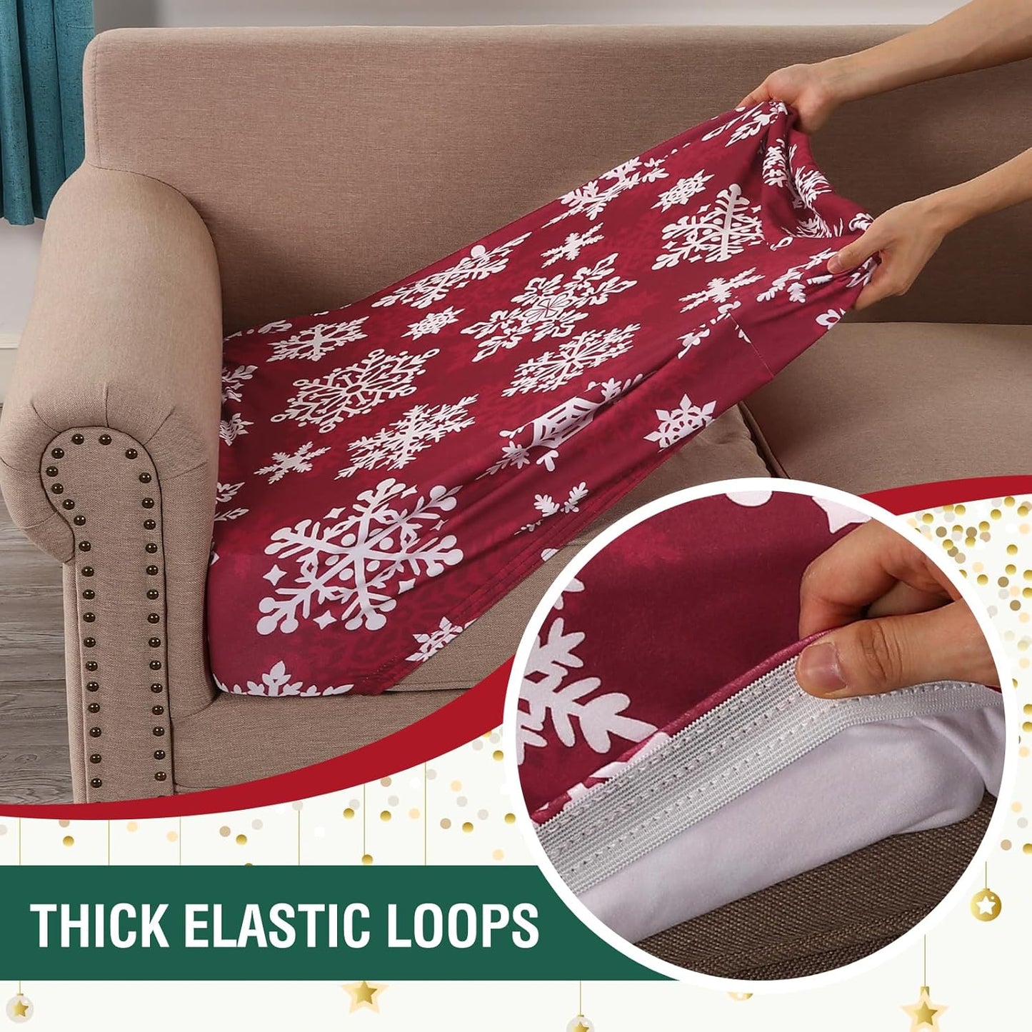 H.VERSAILTEX Christmas Sofa Slipcover Fleece Stretch Couch Cushion Cover Furniture Protector Seat Cushion Snowflakes Sofa Cover for Christmas (1 Piece Armchair Cushion Covers, Snowflakes)