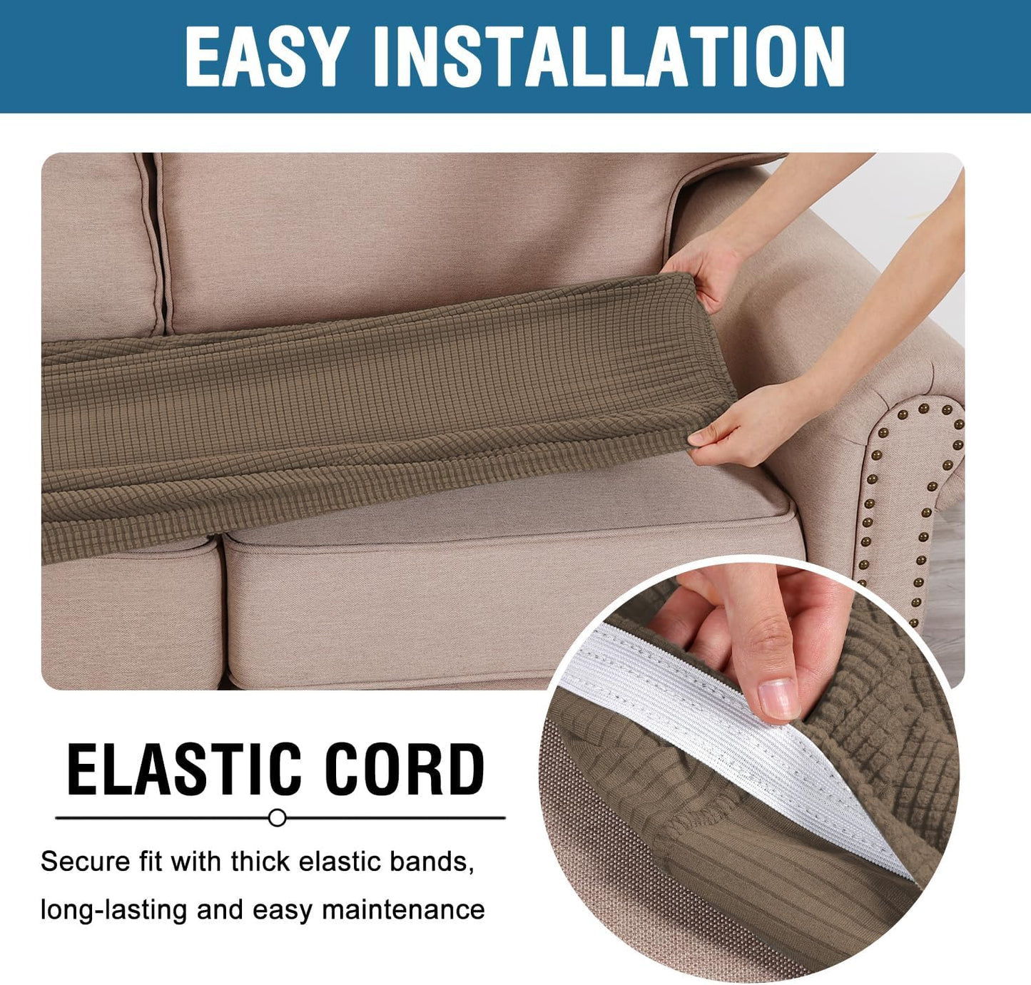 H.VERSAILTEX Super Stretch Individual Seat Cushion Covers Sofa Covers Couch Cushion Covers Slipcover Sets Thick Jacquard Textured Twill Fabric (1 Piece Chair Cushion Cover, Macchiato)