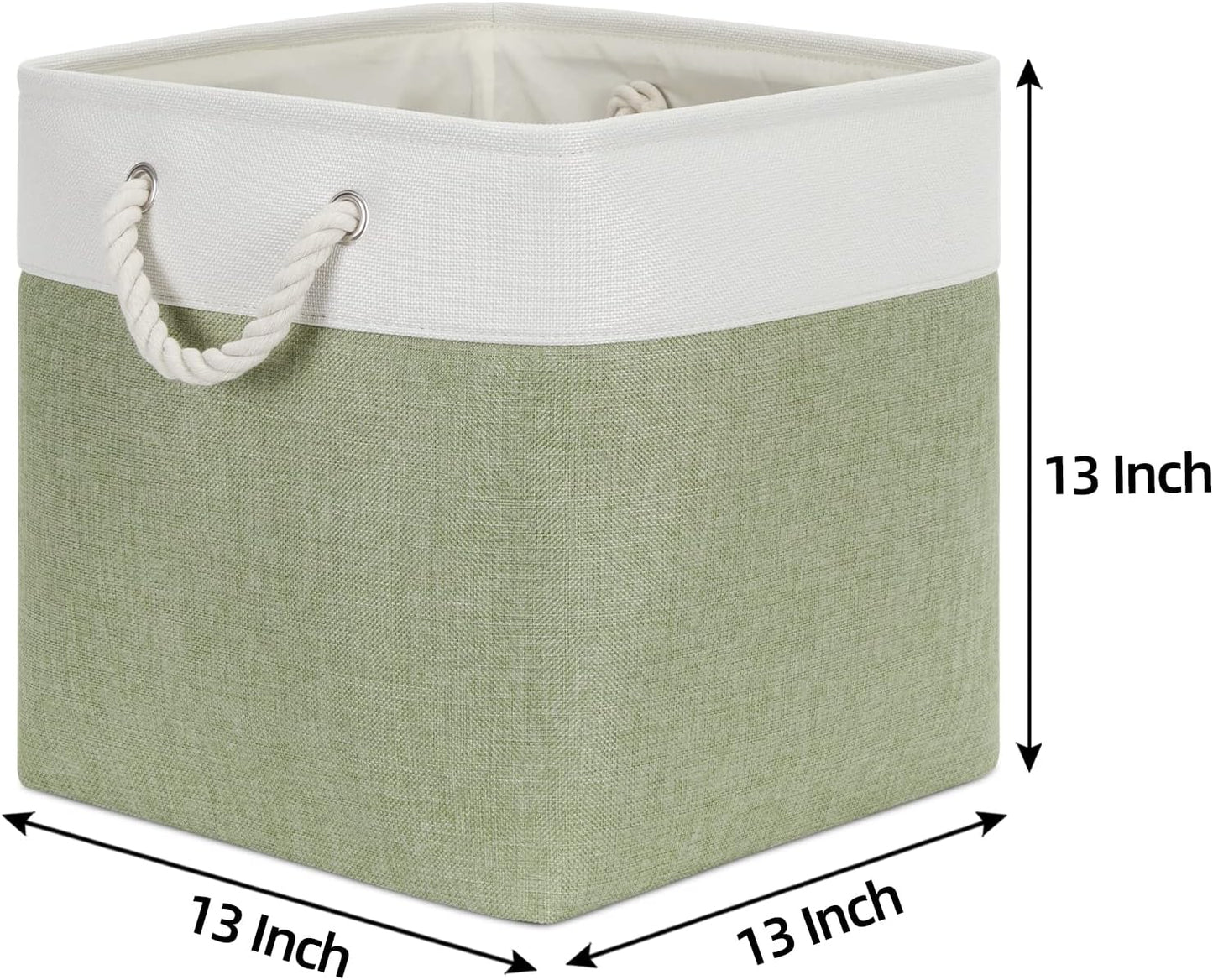 Bidtakay Cubby Storage Bins Set of 3 Fabric Baskets for Shelves Closet Drawer Organizer Storage Cubes 13x13 Collapsible Organization Baskets for Nursery Toy Shelf (White&green)