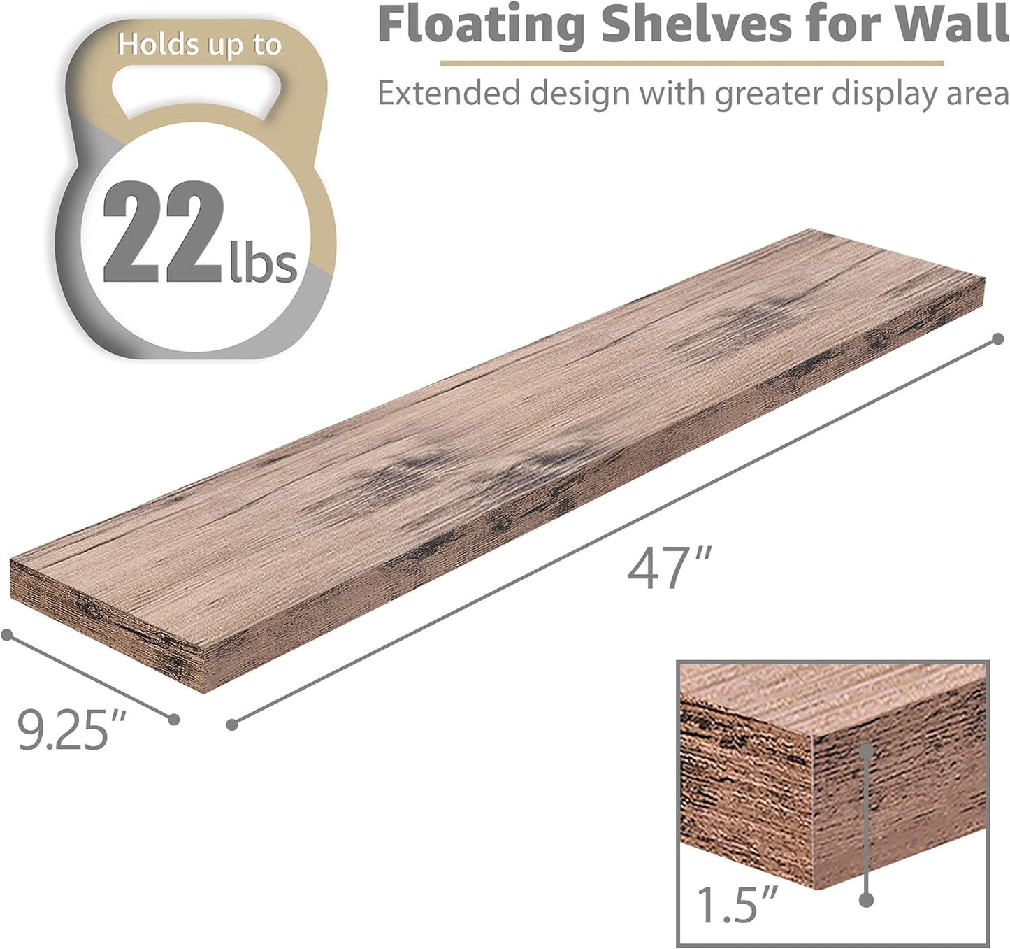 Sorbus Floating Shelves for Wall - 48 Inch Long Bathroom Shelves, Wall Decor for Bedroom, Kitchen, Living Room & Book Storage - Mounted Floating Shelf with Invisible Brackets (Mahogany, 2 Pack)
