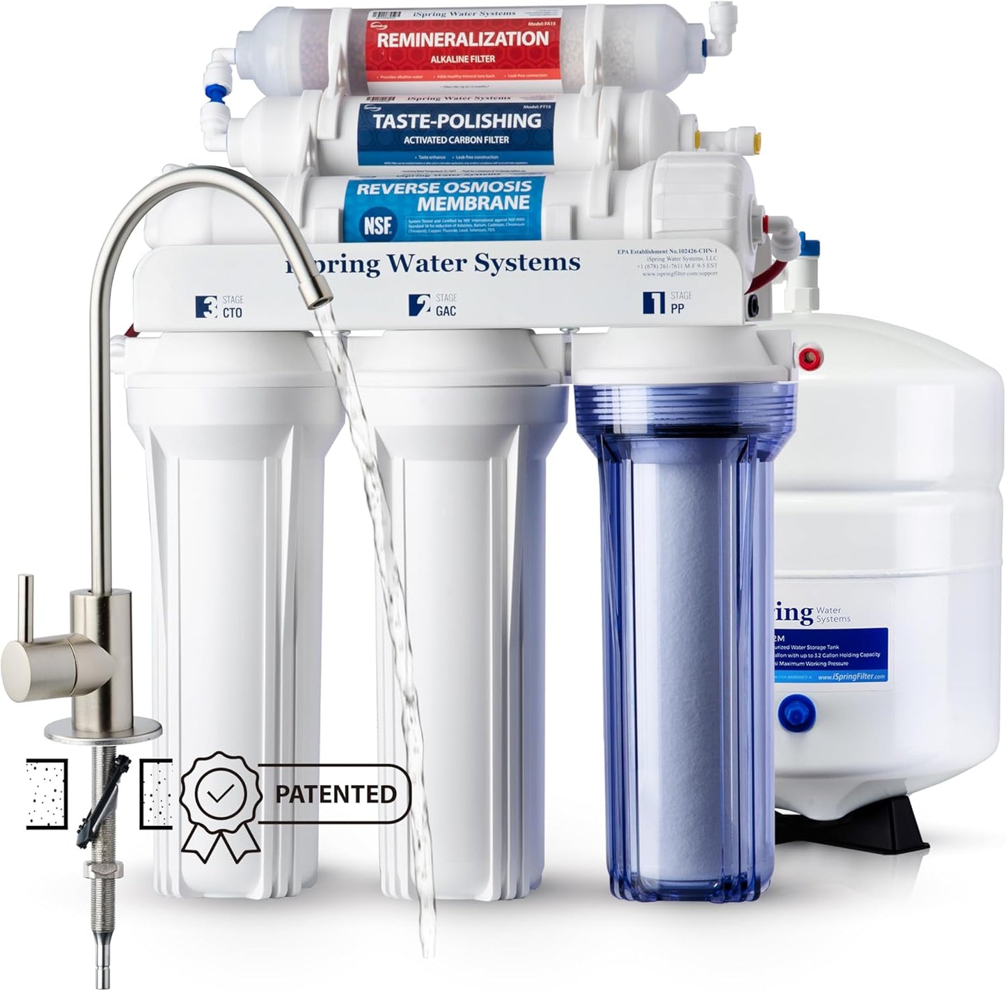 iSpring RCC7AK, NSF Certified, 75 GPD, Alkaline 6-Stage Reverse Osmosis System, pH+ Remineralization RO Water Filter System Under Sink, Patented Top-Mounted Faucet Design for Easy Installation