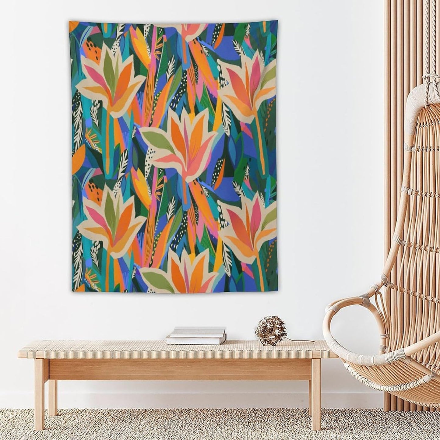 ICMOLYYENLO Boho Green Leaves Tapestry, Mid Century Abstract Tropical Palm Leaves Modern Minimalist Geometric Wall Hanging, Neutral Home Decor Art for Living Room Bedroom Dorm 60x60 Inch