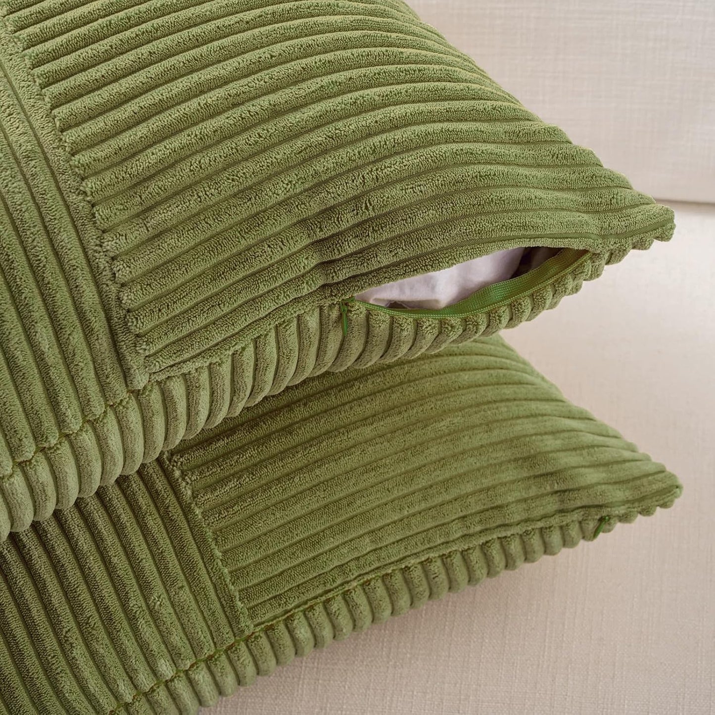 Fancy Homi 2 Packs Moss Green Decorative Throw Pillow Covers 22x22 Inch for Living Room Couch Bed Sofa, Farmhouse Boho Home Decor, Soft Corss Corduroy Patchwork Accent Square Cushion Case 55x55 cm