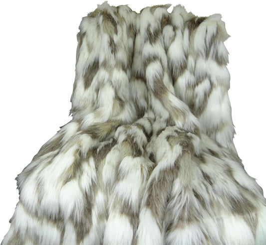 Ivory Beige Luxury Faux Fur Throw Blanket - Tibet Fox Fur - 80W x 90L