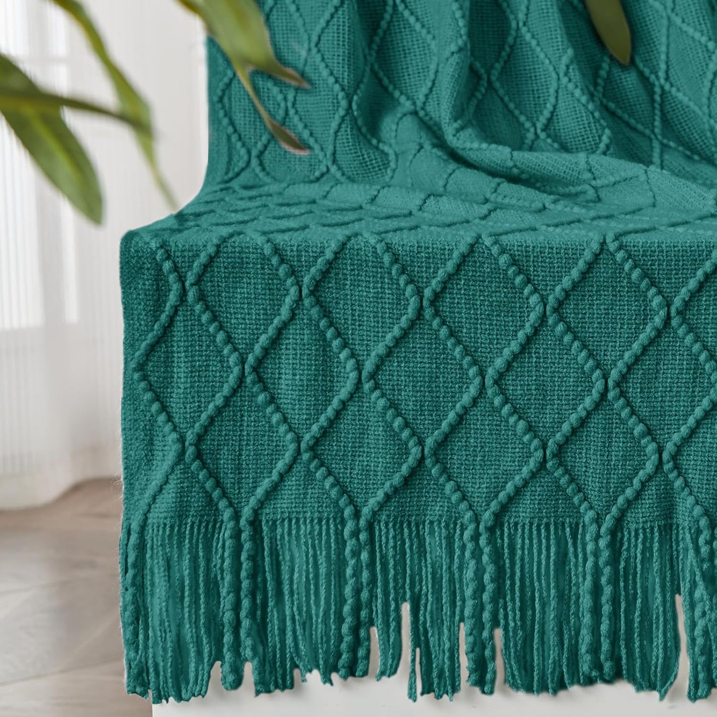 inhand Knitted Throw Blankets for Couch and Bed, Soft Cozy Knit Blanket with Tassel, Blue Lightweight Decorative Blankets and Throws, Farmhouse Warm Woven Blanket for Men and Women, 50"x60"
