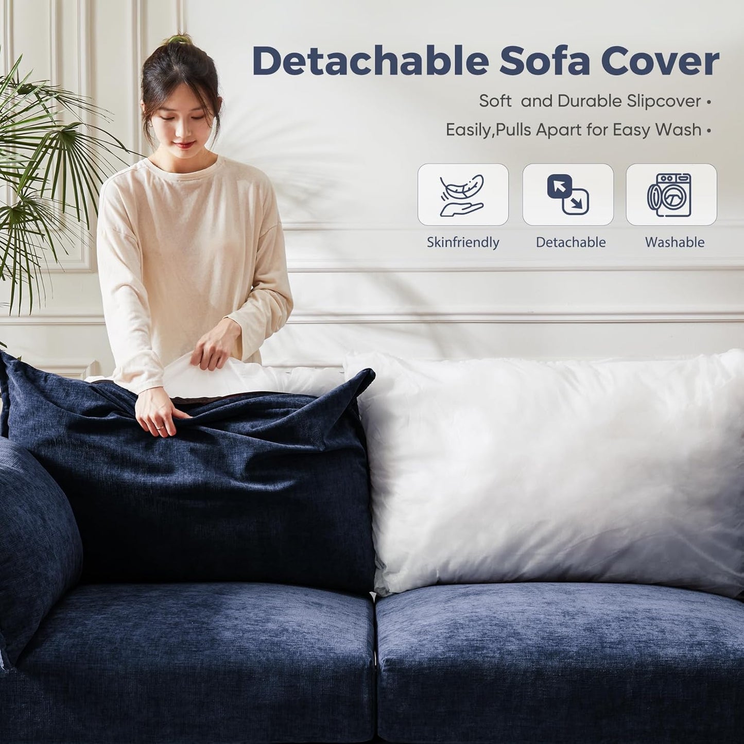 136.4" Oversized Modular Sectional Sofa, L Shaped Convertible Couch with Movable Ottoman, Large 7 Seat Corner Couches for Living Room Deep Seat Blue Chenille