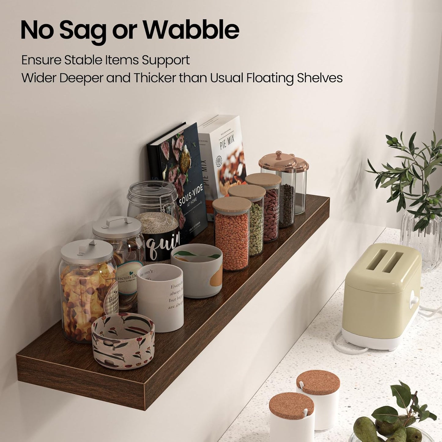 Floating Shelves for Wall, 31.5"W x 6.7"D x 1.5"H, Wooden Wall Mounted Display Shelves with Invisible Brackets for Living Room, Bedroom, Bathroom, Kitchen Decor and Storage, Set of 2, Walnut