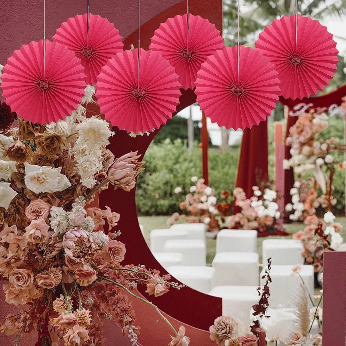 Red Birthday Decorations,DIY Red Paper Fans Hanging Decoration ,Party Supplies Party Fans 16in, Wedding Graduation Events Accessories 30 Color DIY Set （Red）