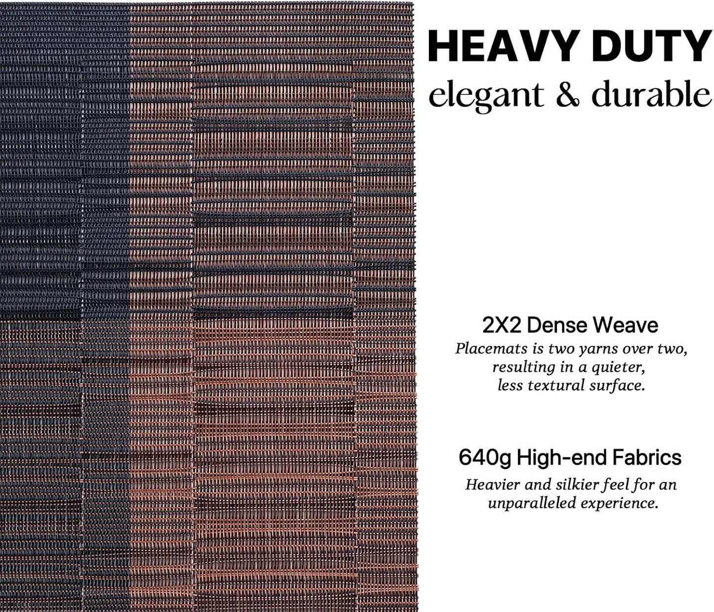 LEXMORE Placemats Set of 8 Vinyl/Plastic Woven Place Mats for Kitchen Table Indoor/Outdoor Washable Placemat Wipeable Dining Table Mats(Ombre Brown Black)