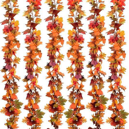 Lvydec 6 Pack Fall Maple Garland - 5.9ft/Strand Artificial Fall Foliage Garland Realistic Maple Leaves Autumn Decor for Home Wedding Halloween Thanksgiving Party