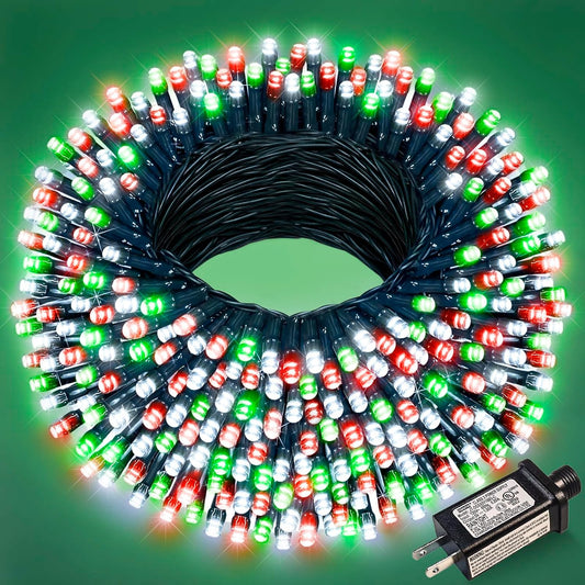 100FT 300 LED Christmas Lights Outdoor, Connectable Christmas String Lights with 8 Modes Waterproof, Plug in Christmas Tree Light Green Wire for Grden Yard Party Decorations, Red White Green