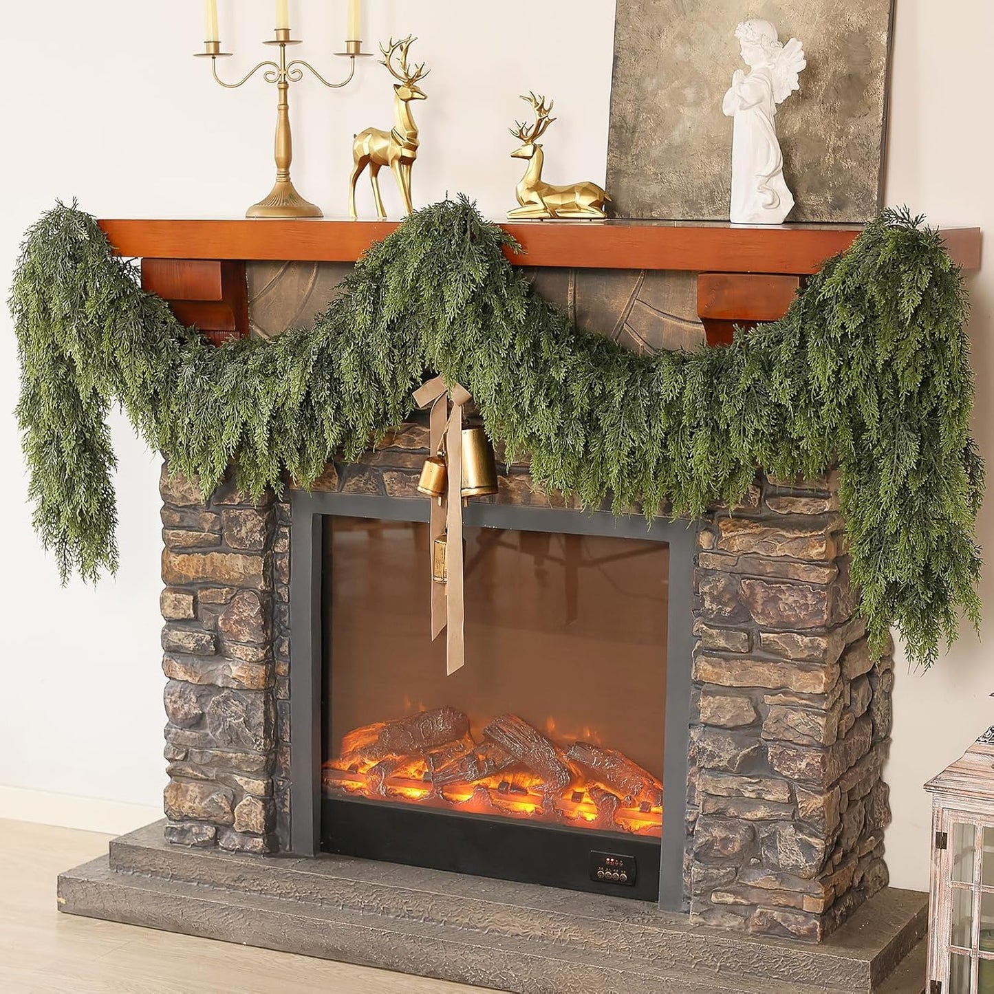 Real Touch Christmas Cedar Garland -16ft Artificial Garlands Faux Cedar Fake Pine Needles Garland for Fireplace,Table,Window,Stairs,Mante,Holiday Indoor Outdoor Xmas Decor(1PCS)