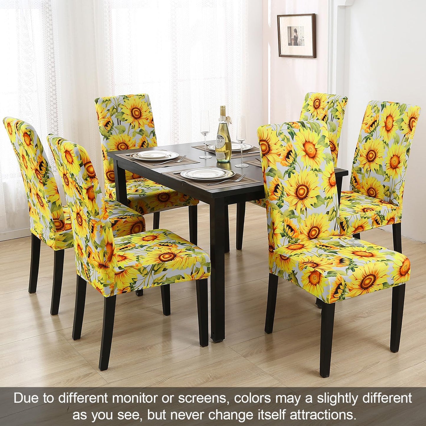 JQinHome Pattern Chair Covers for Dining Room Set of 2, High Stretch Removable Washable Parsons Chair Slipcover for Home Party Hotel Wedding Ceremony (Sunflower,2PCS)