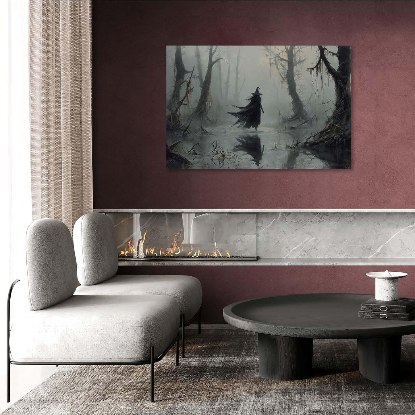 Vintage rustic swamp witch poster dark moody wall art gothic horror season halloween print for home decor retro dark moody painting8x12in Wood Framed