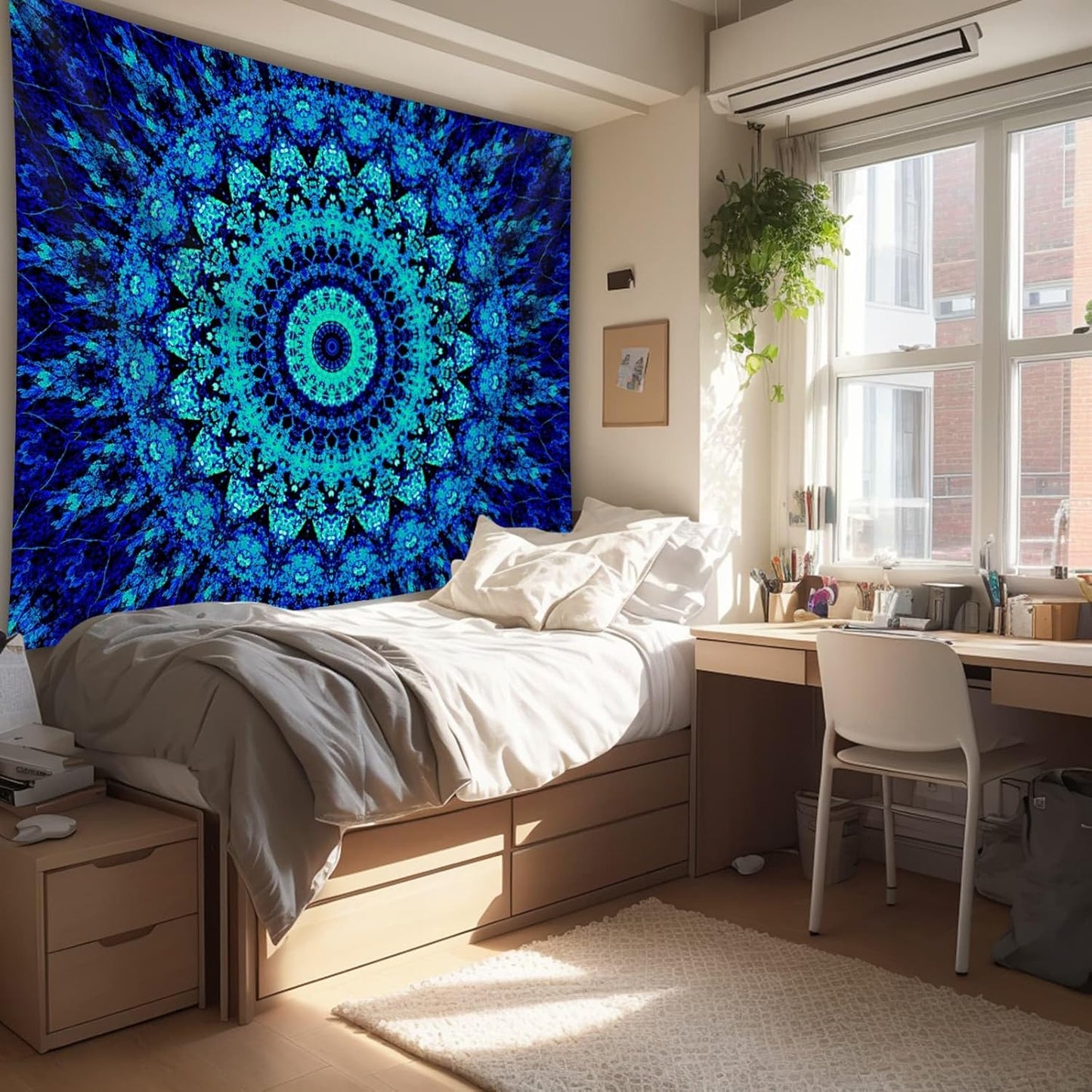 PSYHILAR Blacklight Mandala Tapestry for Bedroom, Black Light Posters for Adults and Teens, Neon UV Reactive Aesthetic Bohemian Wall Art Decor (60 x 50 Inches)
